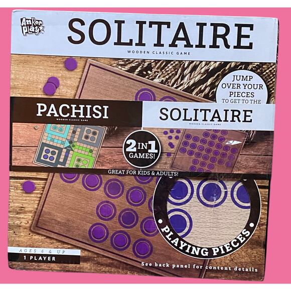Two In One Wooden Board Solitaire + Pachisi Fun For All Ages Family Games NEW - Picture 1 of 4